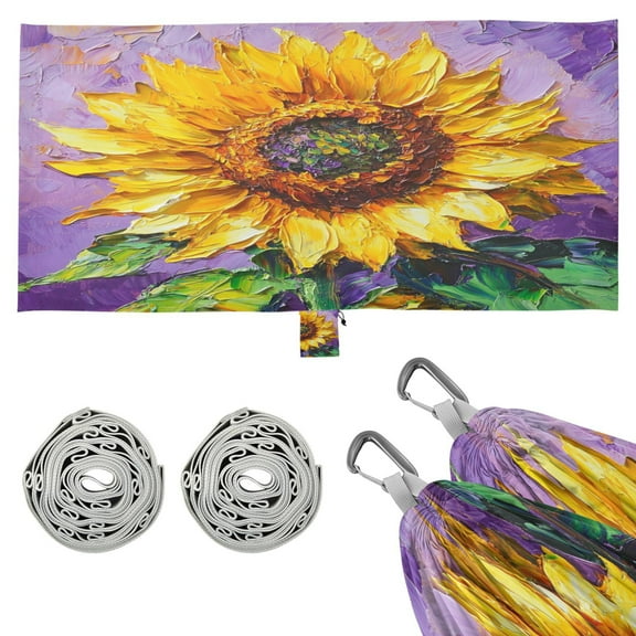 Wobogo Bright Yellow Sunflower Camping Hammocks 330 lb Capacity with Tree Straps and Hanging Pockets for Outside Hiking Beach Backpack Travel