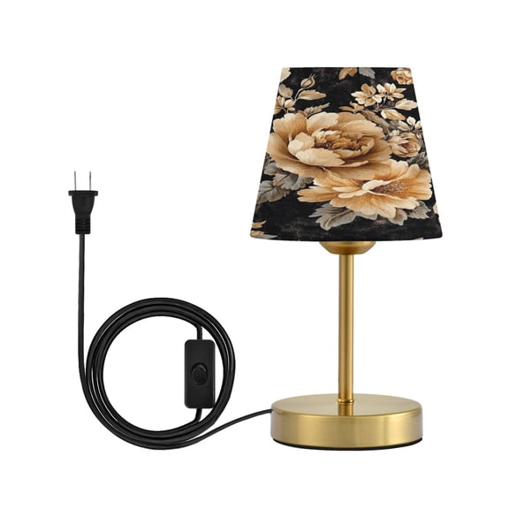 Wobogo Brown and Beige Flowers Pattern Table Lamps Three-channel Adjustable Lighted Antique Brass Metal Base Simple Modern Style for Bedroom Nightstands Living Room and Office