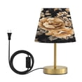 thumbnail image 1 of Wobogo Brown and Beige Flowers Pattern Table Lamps Three-channel Adjustable Lighted Antique Brass Metal Base Simple Modern Style for Bedroom Nightstands Living Room and Office, 1 of 8