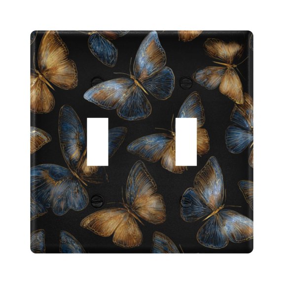 Wobogo Brown Blue Butterfly 2-hole Switch Plates PC Flame Retardant Plastic Material Glossy Finish Smooth Touch 4.56x4.48x0.27in