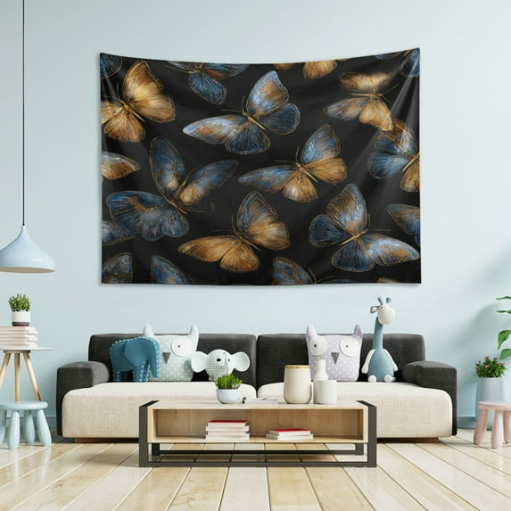 Wobogo Brown Blue Butterfly Tapestry 60×40in Home Living Room Bedroom Wall Hanging Ornaments