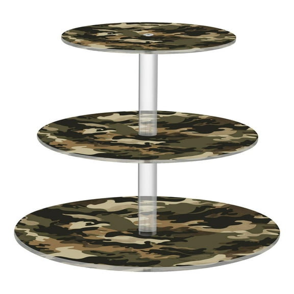 Wobogo Brown Camouflage 3 Tier Acrylic Cake Stand with Clear Round Hold for Wedding Holiday Birthday Baby Shower Tea Party