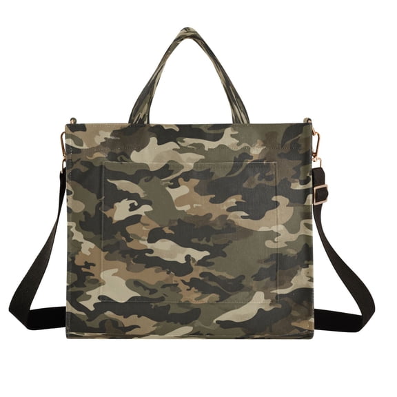 Wobogo Brown Camouflage Corduroy Tote Bag for Women Travel Crossbody Bag Purse Women Shoulder Bags Work Handbags Daily Commuter Bag 13.7×12.2inch