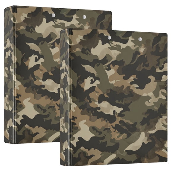 Wobogo Brown Camouflage File Folders Extra Large Capacity to Hold 200 Sheets of Documents Hard Shell Ring Binder for School Home Office