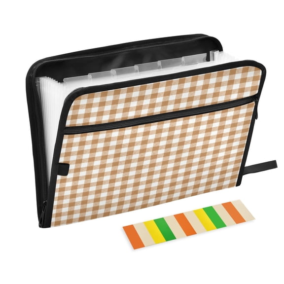 Wobogo Brown Checkered Expanding File Folder Letter Size Accordion Filing Organizer 13 Pocket Separate Organ Pocket
