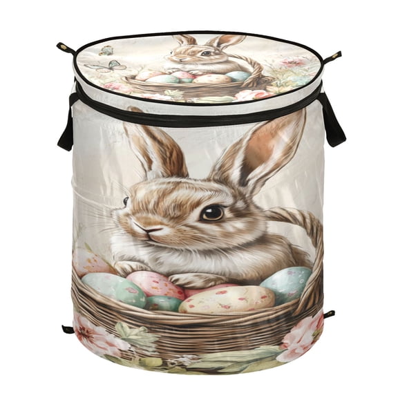 Wobogo Brown Easter Bunny Foldable Laundry Baskets with Carry Handle Zipper Closure Travel Bathroom College Dorm Essentials