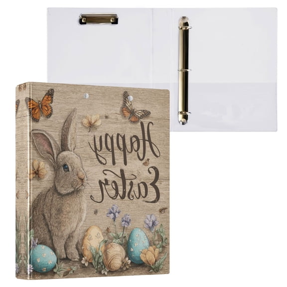Wobogo Brown Easter Rabbit File Folders Extra Large Capacity to Hold 200 Sheets of Documents Hard Shell Ring Binder for School Home Office