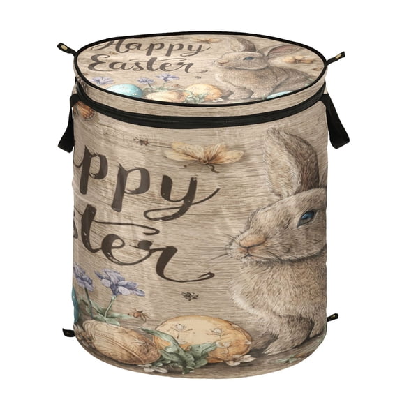 Wobogo Brown Easter Rabbit Foldable Laundry Baskets with Carry Handle Zipper Closure Travel Bathroom College Dorm Essentials