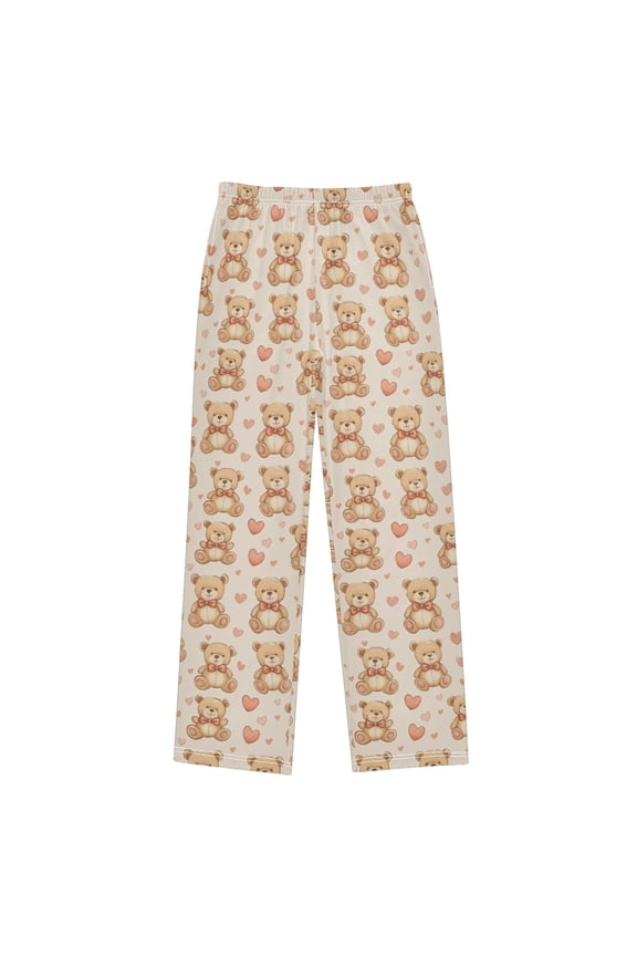 Wobogo Brown Heart Teddy Bear Long Pajama Pants Bottoms Soft Sleepwear with Pockets