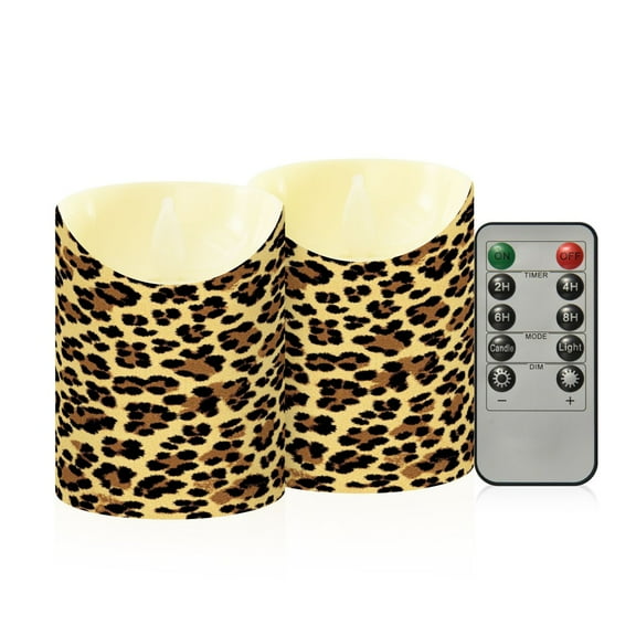 Wobogo Brown Leopard Flameless Candles with Remote Battery Operated Flickering LED Candles with Timer 2/4/6/8H Small Size