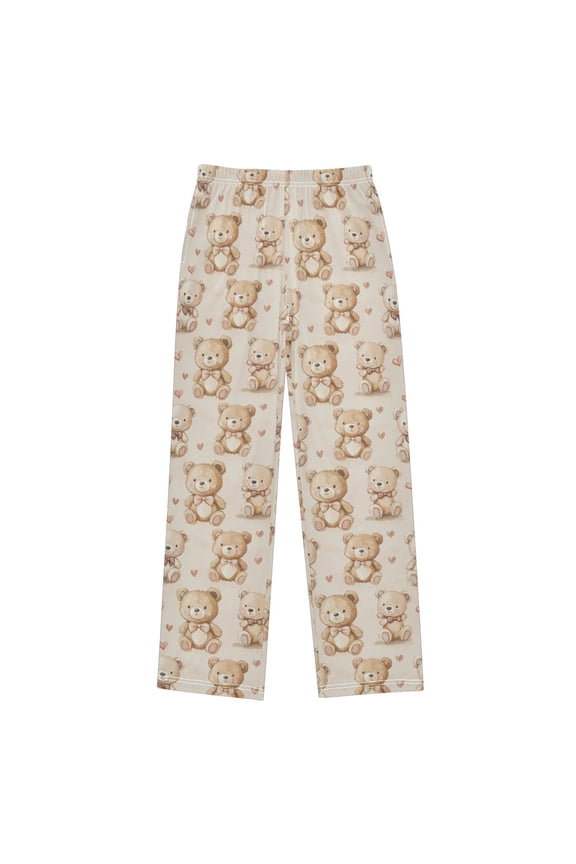 Wobogo Brown Lovely Teddy Bear Long Pajama Pants Bottoms Soft Sleepwear with Pockets