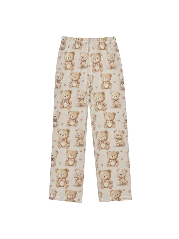 Wobogo Brown Lovely Teddy Bear Long Pajama Pants Bottoms Soft Sleepwear with Pockets