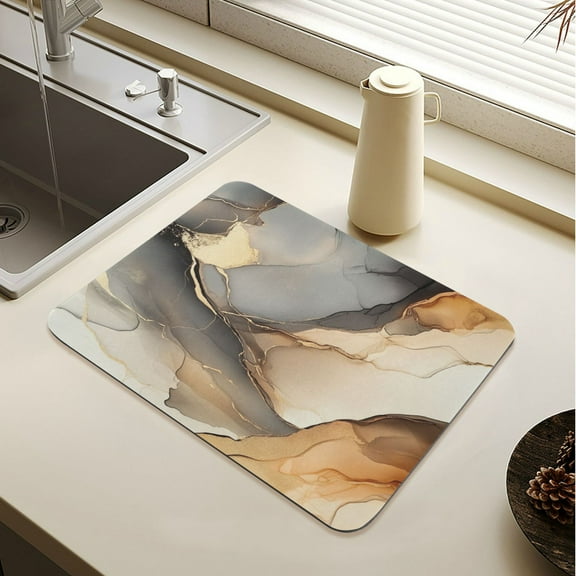 Wobogo Brown Marble Pattern Dish Drying Mats Diatomaceous Earth Super Absorbent Non-slip Rubber Sole 23.6×19.7in