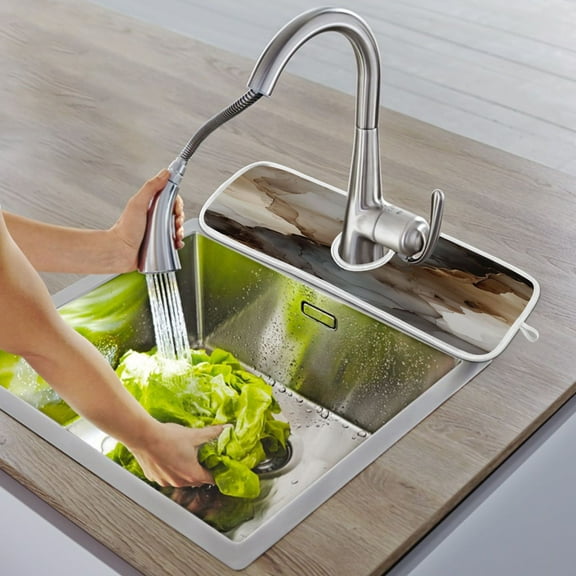 Wobogo Brown Marble Patterns Faucet Drying Mat Set of 2 Sponge Material Absorbs Water Quickly Kitchen Sink Countertop Splash Guard 14×5.5in