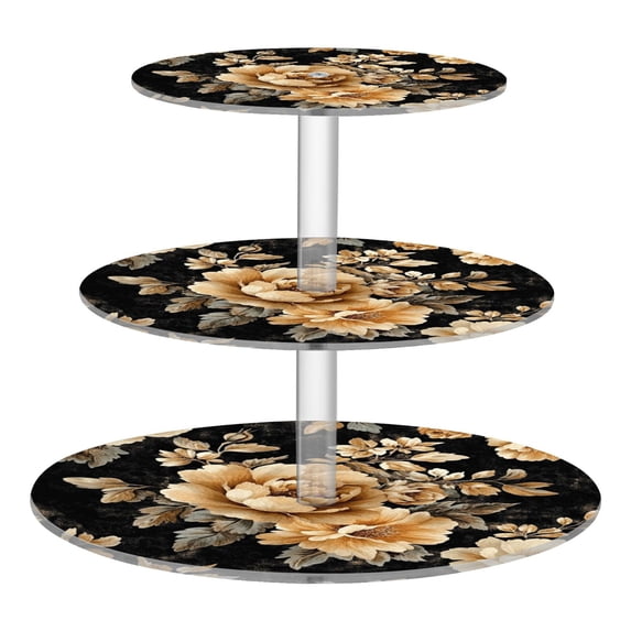 Wobogo Brown and Beige Flowers Pattern 3 Tier Acrylic Cake Stand with Clear Round Hold for Wedding Holiday Birthday Baby Shower Tea Party