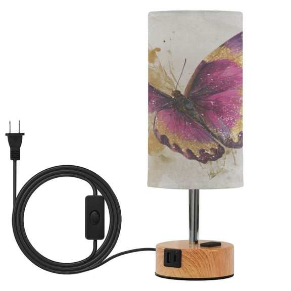 Wobogo Burgundy Butterfly Bedside Lamp Touch Control Table Lamp with USB A+C Charging Ports & AC Outlet 3-Way Dimmable Nightstand Lamp with Linen Fabric Shade for Bedroom Living Room