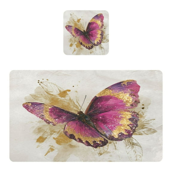Wobogo Burgundy Butterfly Placemats Coasters Set of 1 Heat-resistant Non-slip Easy to Clean Square Dinner Plate Mat