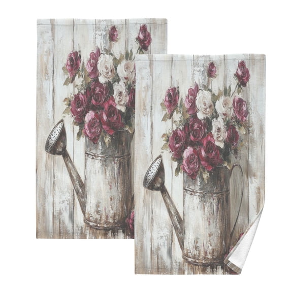 Wobogo Burgundy Roses 100% Cotton Towel 2 Pieces Set Super Soft and Highly Absorbent Suitable for Bathroom Gym Travel Camping Pool