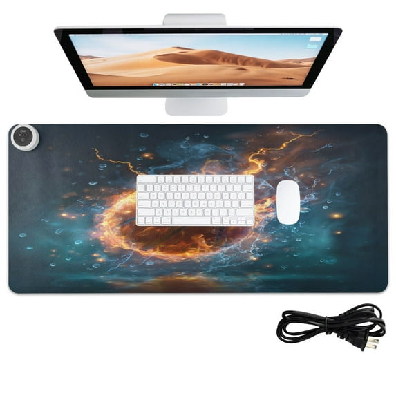 Wobogo Burning Basketball Heated Mouse Pad Extra-Large Desk Mat With 3 Heating Levels and 3-hour Auto Shut-Off Protection Ideal for Computer Keyboards Home Office Hand-warming Essential 31.5in × 13in
