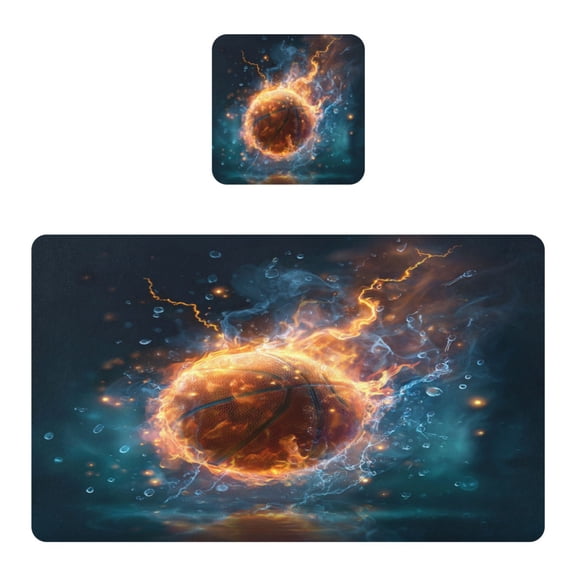 Wobogo Burning Basketball Placemats Coasters Set of 1 Heat-resistant Non-slip Easy to Clean Square Dinner Plate Mat