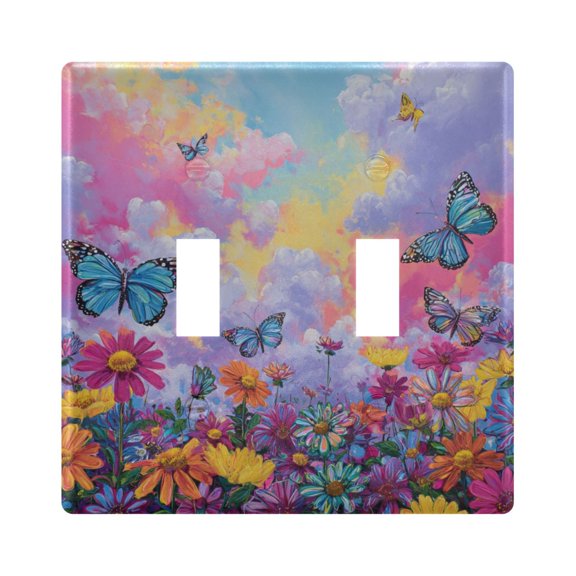 Wobogo Butterfly Floral Dream Switch Plates PC Flame Retardant Plastic Material Glossy Finish Smooth Touch 4.56x4.48x0.27in