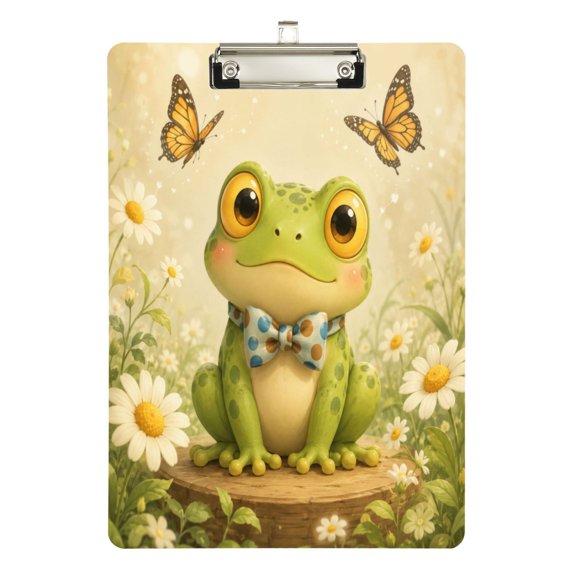 Wobogo Butterfly Frog Acrylic Writing Pad Silver Clip Stardard Size A4 Office Decorative for Students Workers 12.5×9in