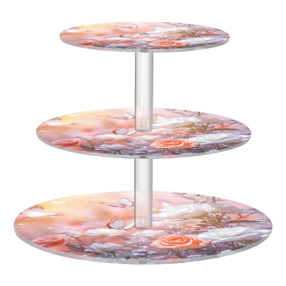 Wobogo Butterfly Gardens 3 Tier Acrylic Cake Stand with Clear Round Hold for Wedding Holiday Birthday Baby Shower Tea Party