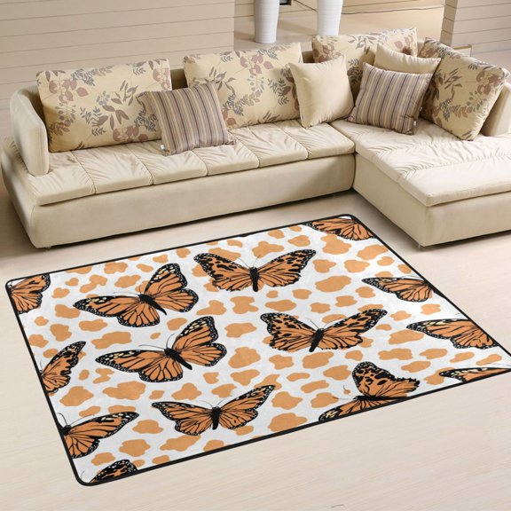 Wobogo Butterfly Print Leopard Pattern Carpet Non-Slip Rugs Soft Doormat 36×24in Living Dining Room Bedroom Decorative