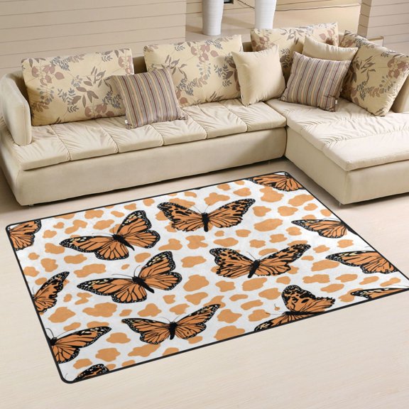 Wobogo Butterfly Print Leopard Pattern Carpet Non-Slip Rugs Soft Doormat 60×39in Living Dining Room Bedroom Decorative