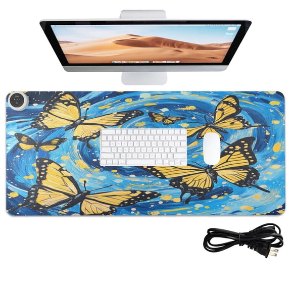 Wobogo Butterfly Starry Night Heated Mouse Pad With 3 Heating Levels and 3-hour Auto Shut-Off Protection Ideal for Computer Keyboards Home Office Hand-warming Essential