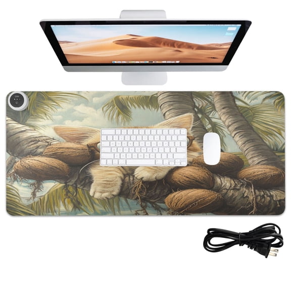 Wobogo Calico Cat Heated Mouse Pad Extra-Large Desk Mat With 3 Heating Levels and 3-hour Auto Shut-Off Protection Ideal for Computer Keyboards Home Office Hand-warming Essential 31.5in  13in