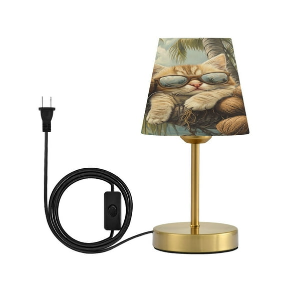 Wobogo Calico Cat Table Lamps Three-channel Adjustable Lighted Antique Brass Metal Base Simple Modern Style for Bedroom Nightstands Living Room and Office