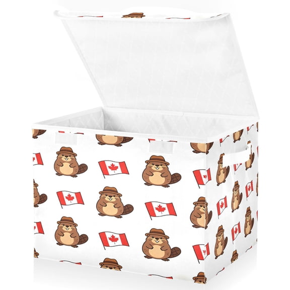 Wobogo Canadian Beaver Large Collapsible Storage Box Flip Lid Fabric Decorative Organizer Container Basket with Handles 16.512.611.8in