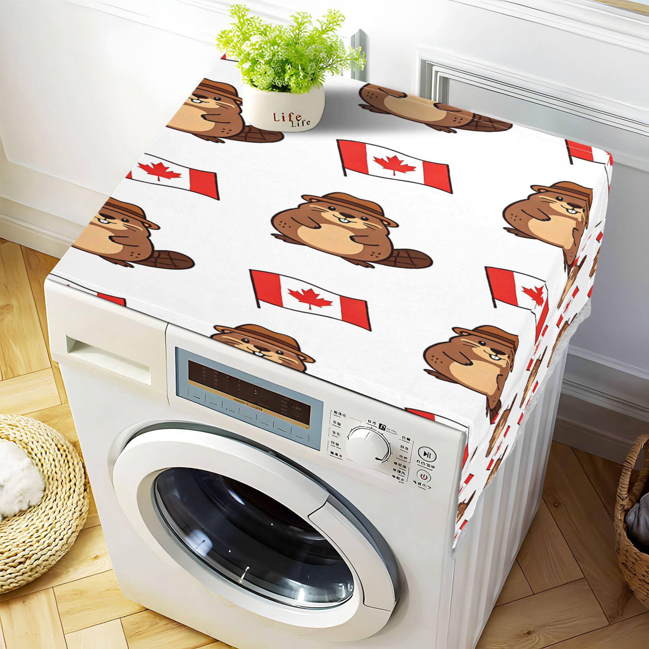 Wobogo Canadian Beaver Washing Machine Cover Dustproof Washer Dryer Cover Waterproof Laundry Room Decorative Protector