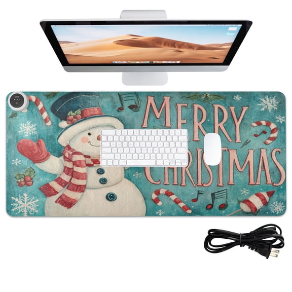 Wobogo Candy Snowman Heated Mouse Pad Extra-Large Desk Mat With 3 Heating Levels and 3-hour Auto Shut-Off Protection Ideal for Computer Keyboards Home Office Hand-warming Essential 31.5in  13in