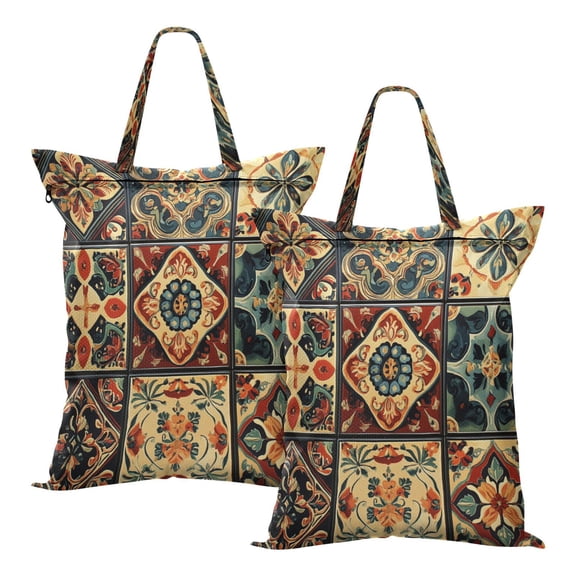 Wobogo Carpet Patterns Travel Laundry Bag Dirty Clothes Organizer Top Handle Strap Design Suitable for Beach Camping Dormitory Bathrooms