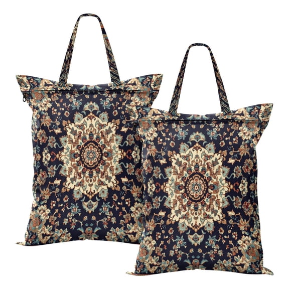 Wobogo Carpet Patterns Travel Laundry Bag Dirty Clothes Organizer Top Handle Strap Design Suitable for Beach Camping Dormitory Bathrooms