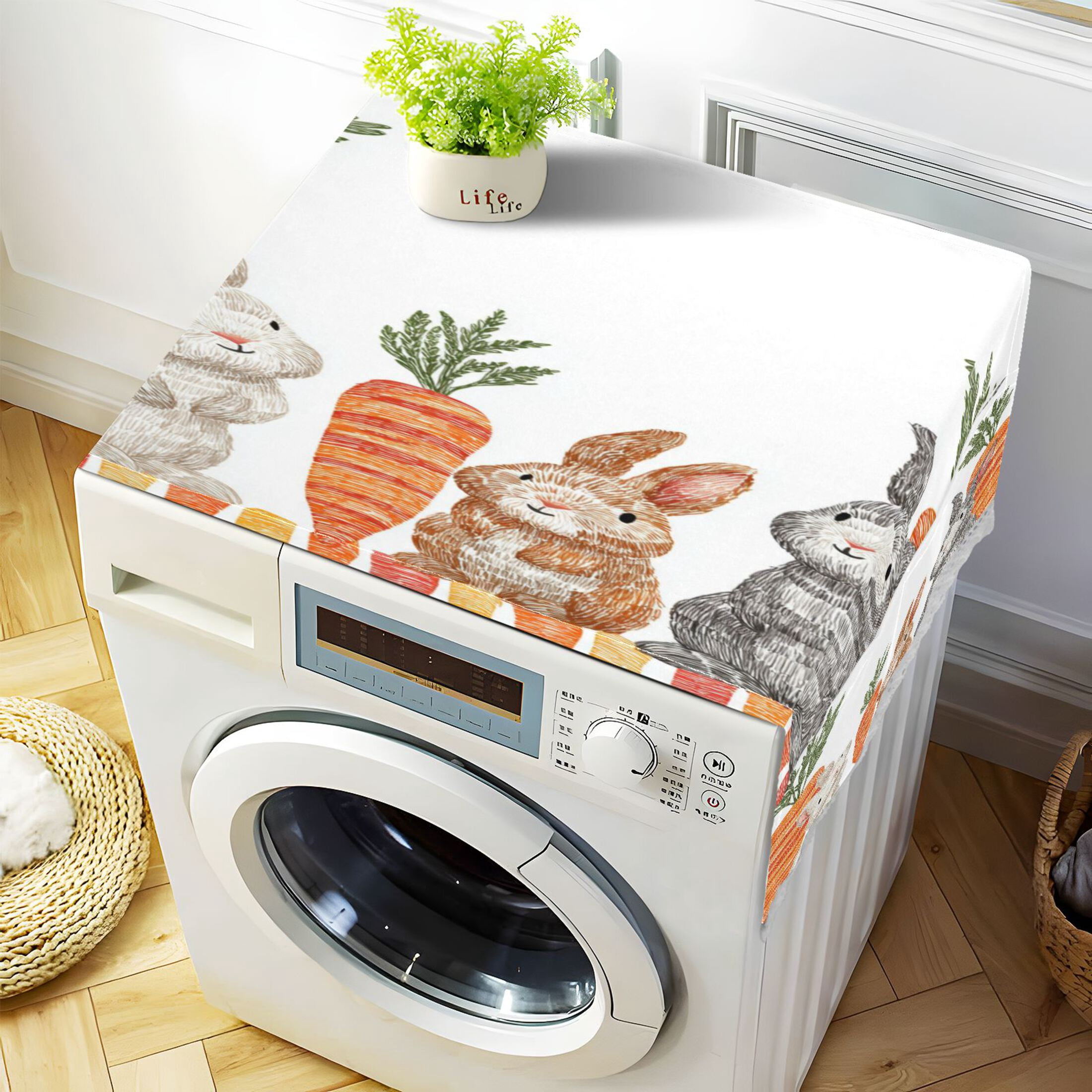 Wobogo Carrot Patch Bunnies Washing Machine Cover Dustproof Washer Dryer Cover Waterproof Laundry Room Decorative Protector