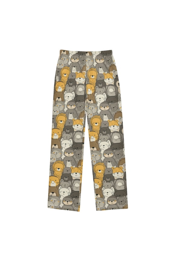 Wobogo Cartoon Bear Lions Pattern Long Pajama Pants Bottoms Soft Sleepwear with Pockets
