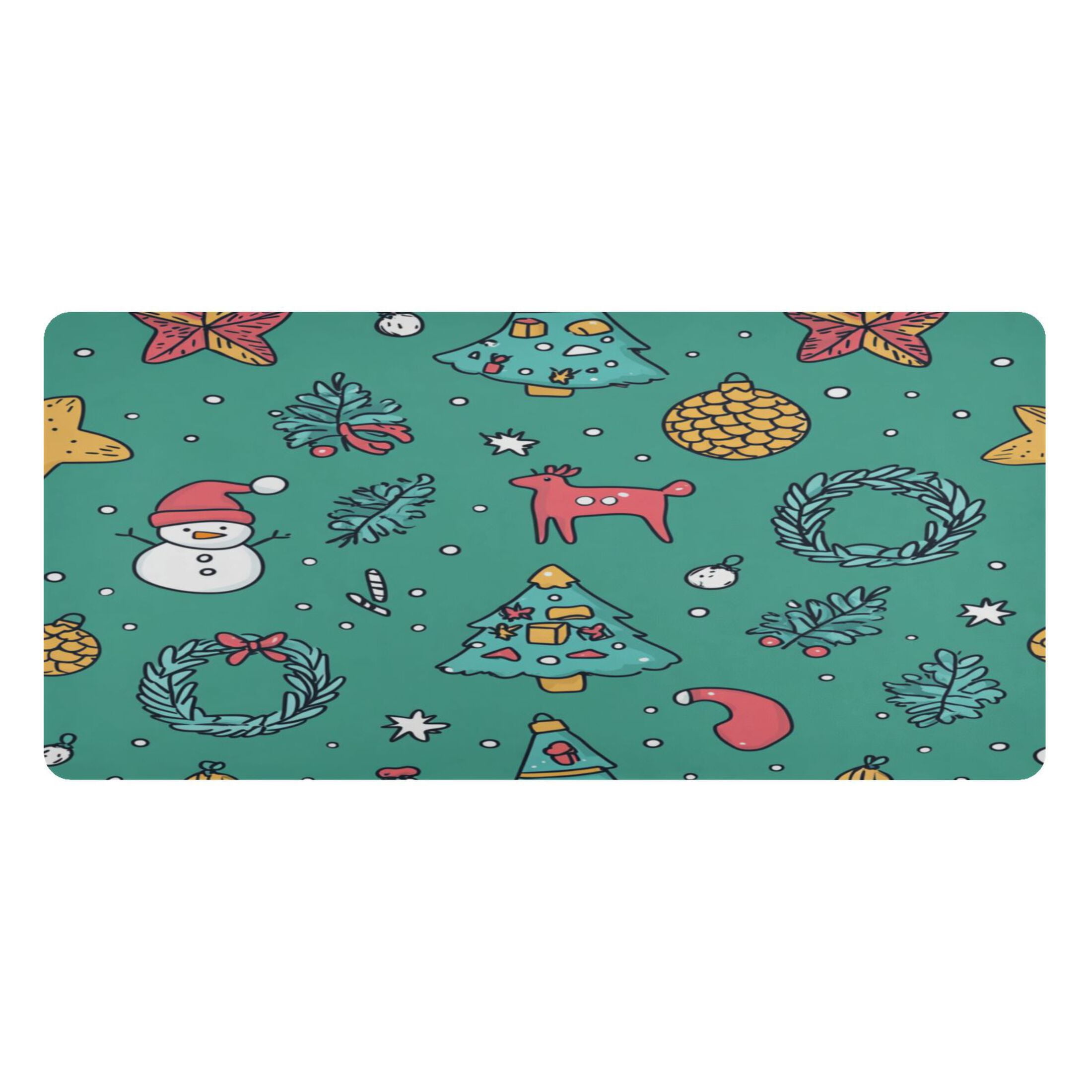 Wobogo Cartoon Christmas Patterns with Simple Lines Gaming Mouse Pad Non-slip Leather Desk Mat Water Resist Keyboard Pad for Gamer Office 23.6×47.2in