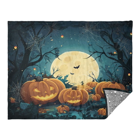 Wobogo Cartoon Halloween Pumpkins Flannel Blanket Fluorescent Effect in The Dark Four Seasons of Comfortable and Soft Skin Friendly Sheet 7055in