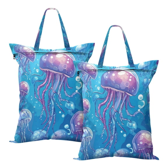 Wobogo Cartoon Jellyfish Travel Laundry Bag Dirty Clothes Organizer Top Handle Strap Design Suitable for Beach Camping Dormitory Bathrooms