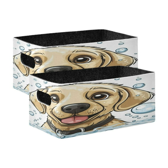 Wobogo Cartoon Orange Labrador Decorative Folding Storage Basket Set of 2 for Desktop Bedroom Living Room Dressing Table