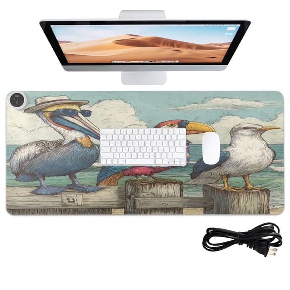 Wobogo Cartoon Pelican Heated Mouse Pad Extra-Large Desk Mat With 3 Heating Levels and 3-hour Auto Shut-Off Protection Ideal for Computer Keyboards Home Office Hand-warming Essential 31.5in  13in