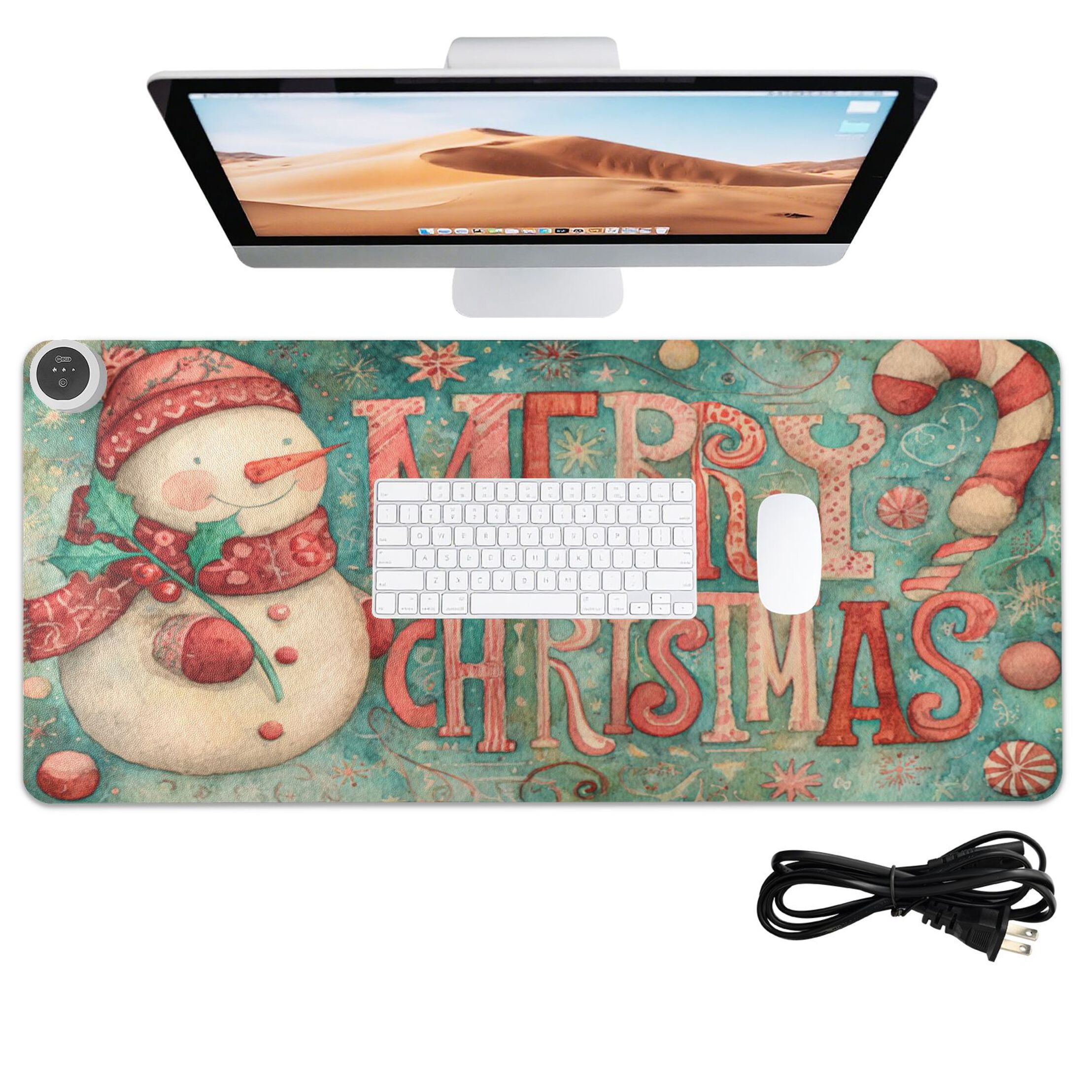 Wobogo Cartoon Snowman Heated Mouse Pad Extra-Large Desk Mat With 3 Heating Levels and 3-hour Auto Shut-Off Protection Ideal for Computer Keyboards Home Office Hand-warming Essential 31.5in × 13in
