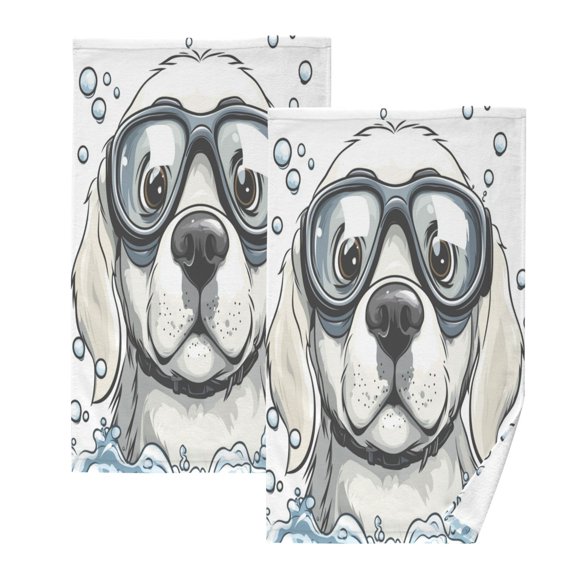 Wobogo Cartoon White Labrador 100% Cotton Towel 2 Pieces Set Super Soft and Highly Absorbent Suitable for Bathroom Gym Travel Camping Pool