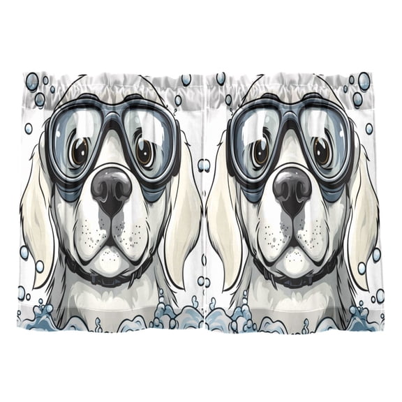 Wobogo Cartoon White Labrador Kitchen Curtains 2 Piece Set Farmhouse Country Style Light Filtering Small Window Drapes Suitable for Bathroom Laundry Room and RV 27x36in