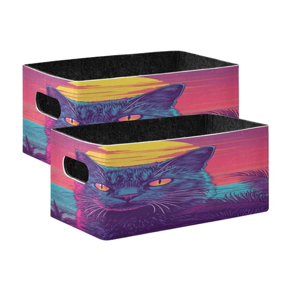 Wobogo Cat before Sunset Decorative Folding Storage Basket Set of 2 for Desktop Bedroom Living Room Dressing Table