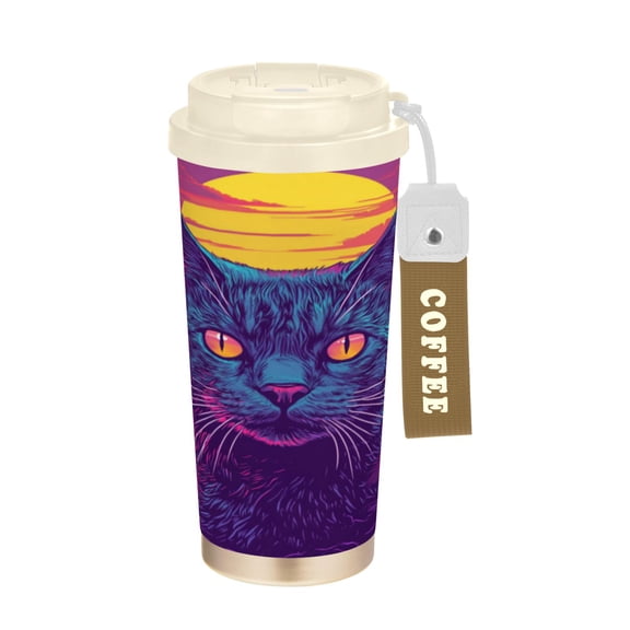 Wobogo Cat before Sunset Double Drinking Coffee Cup Insulated Mug with Food-grade 316 Stainless Steel Beige Lid