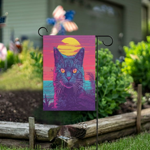 Wobogo Cat before Sunset Garden Flag 12×18 Inch Double Sided For Outdoor Yard Decoration